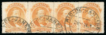 Stamp of Brazil » 1866-83 Dom Pedro » 1876 Roulette "Black Beard" Issue 1876, 500r orange, strip of four, cancelled at Rio de Janeiro