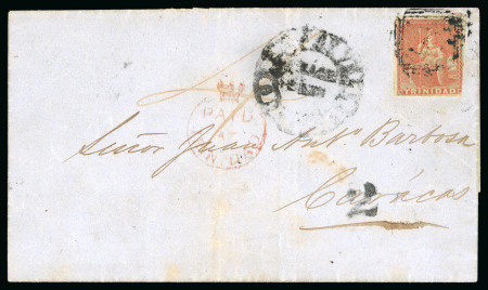 Stamp of Venezuela » Maritime Postal History » Incoming Mail 1855 (Nov 25) Wrapper sent from Trinidad to Caracas
