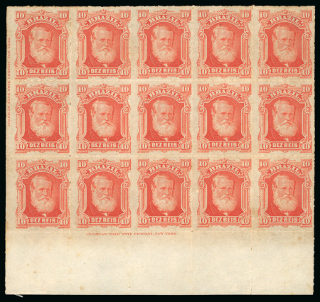 Stamp of Brazil » 1866-83 Dom Pedro » 1877-78 Roulette "White Beard" Issue 1877, 10r vermilion, block of 24 (7x4) and block of 15 (5x3) mint