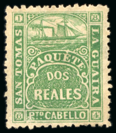 Stamp of Venezuela » St Thomas-La Guaira-Puerto Cabello - Robert Todd Issues 1864, Study on the 2 reale green La Guaira St Thomas