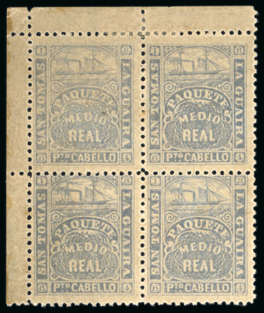 Stamp of Venezuela » St Thomas-La Guaira-Puerto Cabello - Robert Todd Issues 1864, Study on two album pages of the 1/2 Real Grey