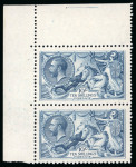 Stamp of Great Britain » King George V » 1913-19 Seahorse Issues 1918-19 Bradbury Wilkinson 10s dull blue mint n.h. corner marginal vertical pair both showing major re-entries