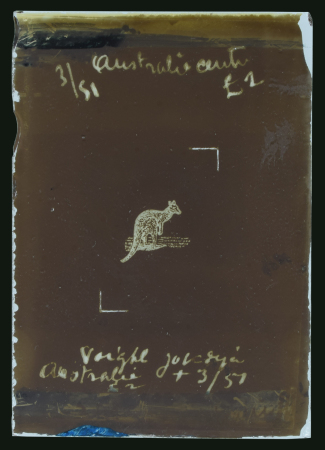 Stamp of Australia » Commonwealth of Australia 1913 Kangaroo £2 Sperati forgery, negative glass support cliché showing the kangaroo, image reversed