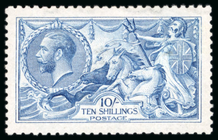 Stamp of Great Britain » King George V » 1913-19 Seahorse Issues 1915 De La Rue 10/- bright "Cambridge" blue; a fine