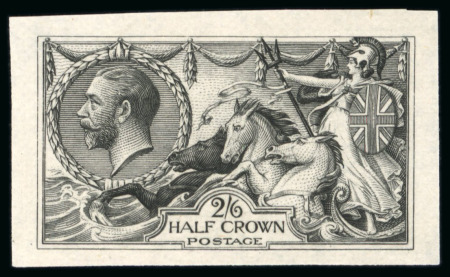 Stamp of Great Britain » King George V » 1913-19 Seahorse Issues 1913 Waterlow 2/6d. imperf. colour trial in black on