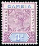 Stamp of Gambia 1898-1902 3d reddish purple and blue with malformed "S" in "POSTAGE" variety, mint