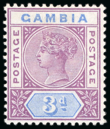 Stamp of Gambia 1898-1902 3d reddish purple and blue with malformed "S" in "POSTAGE" variety, mint