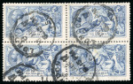 Stamp of Great Britain » King George V » 1913-19 Seahorse Issues 1915 De La Rue, 10/- pale blue used block of four;