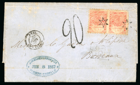 Stamp of Venezuela » St Thomas-La Guaira-Puerto Cabello - Robert Todd Issues 1866 (Jun 8), Cover sent from Puerto Cabello to Bordeaux,