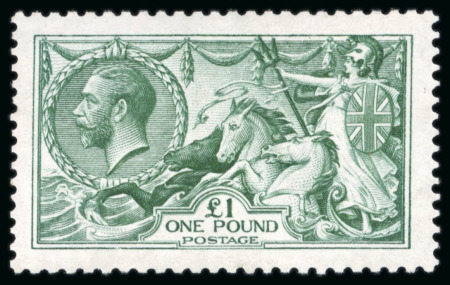 Stamp of Great Britain » King George V » 1913-19 Seahorse Issues 1913 Waterlow £1 green, a superbly fresh and well