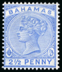 Stamp of Bahamas 1884-90 2 1/2d blue with sloping "2" variety, mint