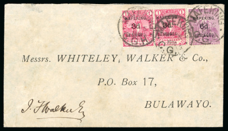 Stamp of South Africa » Mafeking 1900 (Apr 5) envelope to Bulawayo with 1900 Cape 3d on 1d pair and 6d single tied by Mafeking cds