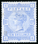 Stamp of Great Britain » 1855-1900 Surface Printed » 1883-84 & 1888 High Values 1883-84 10/- ultramarine, CE, on blued paper; unused