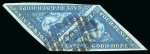 Stamp of South Africa » Cape of Good Hope 1853 4d deep blue on slightly blued paper in pair, with late "3" numeral cancel