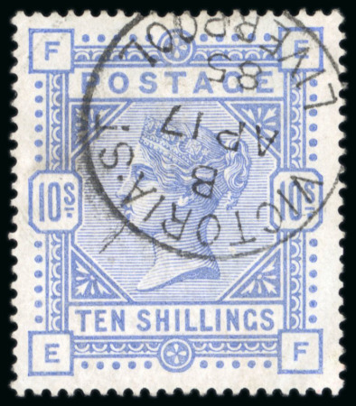 Stamp of Great Britain » 1855-1900 Surface Printed » 1883-84 & 1888 High Values 1883-84 10/- Cobalt on white paper, EF, a fine used