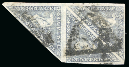 Stamp of South Africa » Cape of Good Hope 1855-63, 6d slate-lilac on slightly bluish paper in used strip of three