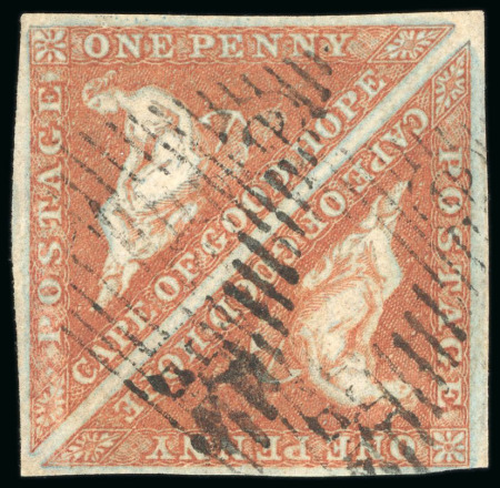 Stamp of South Africa » Cape of Good Hope 1853 1d brick red on slightly blued paper in used pair