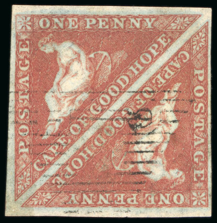 Stamp of South Africa » Cape of Good Hope 1853 1d deep brick red on deeply blued paper in used pair