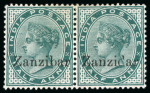 Stamp of Zanzibar » The Zanzibar Post Office (1895-1964) 1895-96, 1/2a green with "Zanzidar" overprint error in mint pair with normal