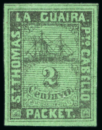 Stamp of Venezuela » St Thomas-La Guaira-Puerto Cabello - Robert Todd Issues 1864, Album page study of the 2 Centavo black on green