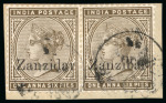 Stamp of Zanzibar » The Zanzibar Post Office (1895-1964) 1895-96, 1a6p sepia with "Zanzidar" overprint error in pair with normal on piece