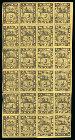 Stamp of Venezuela » St Thomas-La Guaira-Puerto Cabello - Robert Todd Issues 1864, Album page study of the 3 Centavo black on yellow