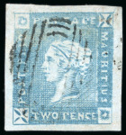 Stamp of Mauritius » 1859 Lapirot Issue » Early Impressions (SG 36-37) 1859 "Lapirot" 2d. blue on bluish paper, Pos 3, an