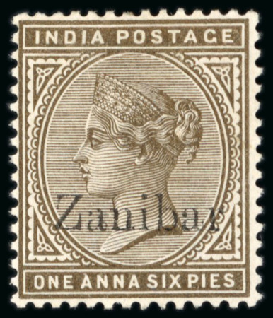 Stamp of Zanzibar » The Zanzibar Post Office (1895-1964) 1895-96, 1a6p sepia with "Zanibar" overprint error mint