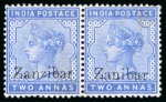 Stamp of Zanzibar » The Zanzibar Post Office (1895-1964) 1895-96, 2a blue with "Zanibar" overprint error in mint pair with normal
