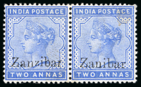 Stamp of Zanzibar » The Zanzibar Post Office (1895-1964) 1895-96, 2a blue with "Zanibar" overprint error in mint pair with normal
