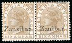 Stamp of Zanzibar » The Zanzibar Post Office (1895-1964) 1895-96, 6a pale brown with "Zanibar" overprint error mint