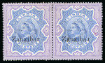 Stamp of Zanzibar » The Zanzibar Post Office (1895-1964) 1895-96, 5R ultramarine & violet with inverted "r" in "Zanzibar" overprint error in mint pair with normal