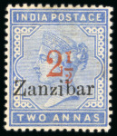 Stamp of Zanzibar » The Zanzibar Post Office (1895-1964) 1895-96, 2 1/2 on 1a type 8 (curved foot to "2" of "1/2") mint