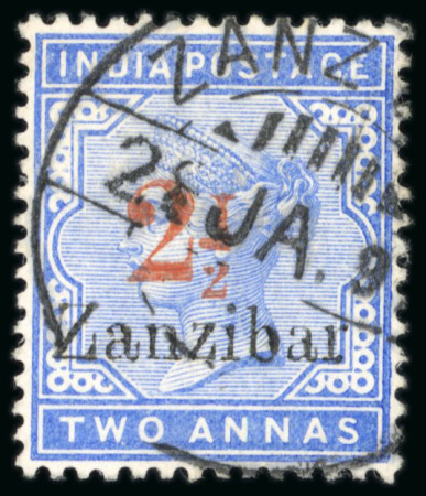 Stamp of Zanzibar » The Zanzibar Post Office (1895-1964) 1895-96, 2 1/2 on 1a type 7 showing inverted "1" in "1/2" variety, used