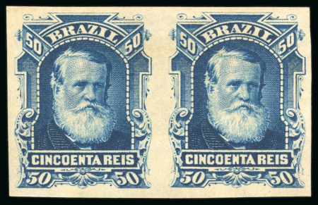 Stamp of Brazil » 1866-83 Dom Pedro » 1877-78 Roulette "White Beard" Issue 1877, 50r blue, imperforate pair on definitive paper