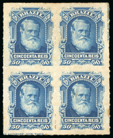 Stamp of Brazil » 1866-83 Dom Pedro » 1877-78 Roulette "White Beard" Issue 1877, 50r blue, marginal block of four with o.g.