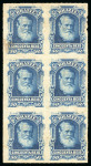 Stamp of Brazil » 1866-83 Dom Pedro » 1877-78 Roulette "White Beard" Issue 1877, 50r blue, vertical block of six, uncommonly intense