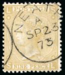 Stamp of Great Britain » 1855-1900 Surface Printed » 1867-80 Large Uncoloured Corner Letters, Wmk Spray of Rose 9d Straw wmk Spray SUPERB CDS with Great Colour (S.G. £325).