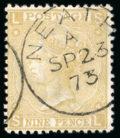 Stamp of Great Britain » 1855-1900 Surface Printed » 1867-80 Large Uncoloured Corner Letters, Wmk Spray of Rose 9d Straw wmk Spray SUPERB CDS with Great Colour (S.G. £325).
