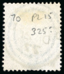 Stamp of Great Britain » 1855-1900 Surface Printed » 1873-80 Large Coloured Corner Letters 4d Sage-green Plate 15 Fresh Central CDS used (S.G. £325).
