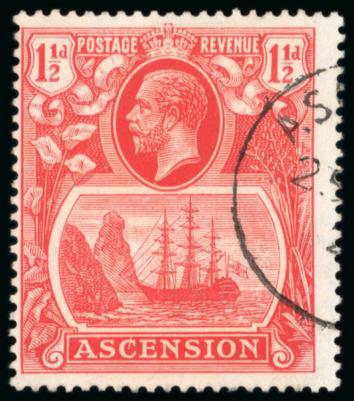 Stamp of Ascension 1 1/2d Rose-red Variety LINE THROUGH C (S.G. £450).