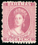 Stamp of Bahamas 1863-77 4d. dull rose, mint og, wmk. CC (reversed)