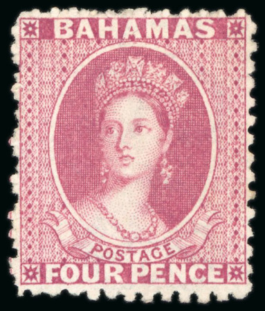 Stamp of Bahamas 1863-77 4d. dull rose, mint og, wmk. CC (reversed)