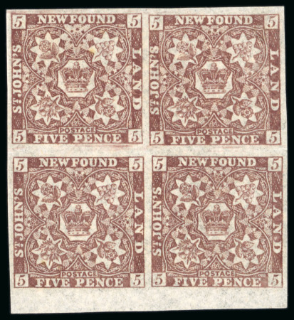 Stamp of Canada » Newfoundland 1862-64 5d. chocolate brown, mint imperf. block of