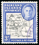 Stamp of Falkland Islands » Dependencies - General Issues 1946-49 3d black and blue, variety
