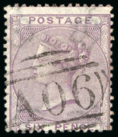 Stamp of British Honduras 1858-60 GB 6d. lilac neatly cancelled by "A06"