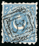 Stamp of Iraq Turkey: 1870-72 5pi. pale blue, neatly cancelled by Mosul cancel;