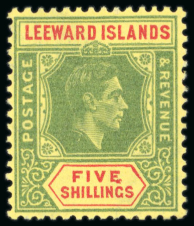 Stamp of Leeward Islands 1938-51 5/- green and red on yellow paper,