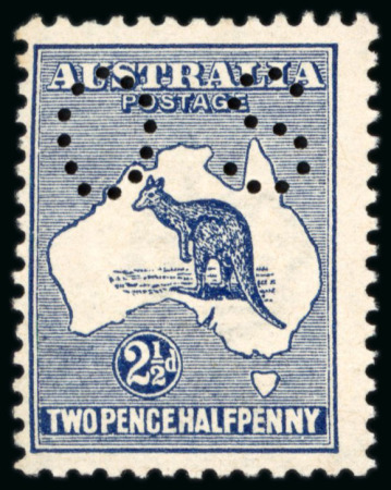 Stamp of Australia » Commonwealth of Australia 1914 2 1/2d Indigo 1st wmk. Perfin Small OS,