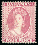 Stamp of Bahamas 4d Rose Wmk Crown CA Perf 14 mint cat 850